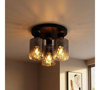 Globo Deckenlampe 3 Lumières Esszimmerlampe Verre Fumé Bois 32 cm D noir