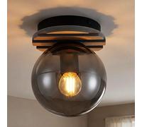 Globo Deckenlampe Verre Fumé Aspect Bois, Plafonnier Noir, H 20 cm
