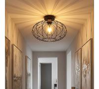 Plafonnier LED, lampe de salon, design grillagé, métal noir, D 40 cm