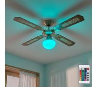 Ventilateur de plafond LED avec interrupteur à tirette Lampe de ventilateur plafond Télécommande Ventilateur Plafonnier à intensité variable, marche avant-arrière, 1x LED RGB 3,5W 320Lm, D 106,6 cm