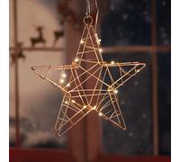 Poinsettia cuivre décoration de Noël étoile grillage étoile de l'Avent salon, métal, piles, 15x LED, LxlxH 26x5x25 cm