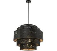 Plafonnier suspendu noir pendule design lumière or salon éclairage textile Globo 15264H3