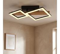 Globo Lampe De Plafond En Bois Landhaus 2 Flammes LED Carrés Noir, 230V