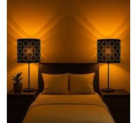 Globo Lampe de Table Design Moderne Noir Or Textile 2er Set, E14, IP20