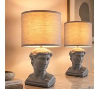 Lot de 2 lampes de table, lampes de chambre, interrupteur, céramique, textile, H 33 cm