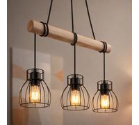 Globo Lampe En Bois Suspendue, Luminaire À Câble Réglable, Métal Noir E27 LED