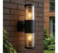 Applique murale Up and Down appliques d'extérieur en acier inoxydable lampes d'extérieur d'extérieur maison appliques murales en acier inoxydable, fumée noire, 2 flammes douilles E27, H 38 cm