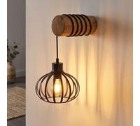 Applique murale salon construction bois brun métal interrupteur E27 H 59 cm