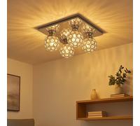 Globo Lampe Plafond Cristal 4 lampes Boules miroir Argent Transparent