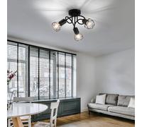 Plafonnier Luminaire de Salon Rond 3 à Flammes Noir Cage D 36 CM