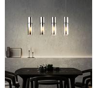 Globo Lampe Plafond Suspendue Cylindre en Verre Fumé, Nickel Mat, 4x E27