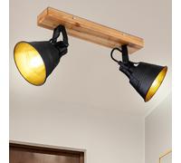 Globo Lampe Plafond Vintage Bois Métal Noir Spots Réglables 38 cm