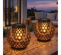 Globo Lampe Solaire Extérieure Décorative Kugel En Chanvre LED Effet Feu 2er Set