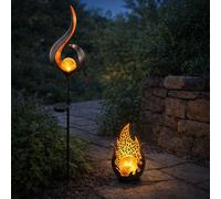 Lampes solaires de décoration de jardin pour l'extérieur, décoration de balcon extérieur boule de verre optique flamme or noir, poinçonnage décoratif en métal à batterie IP44, 1x LED, lot de 2