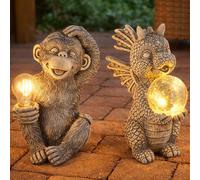 Globo Lampe Solaire Extérieure Statue Affe Et Drache Gris LED 2 Pièces IP44