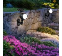 Lampe d'extérieur, lampe solaire, lampe solaire, lampe à brancher, lampe de jardin, piquet de sol IP44, batterie rechargeable, spot mobile, noir, 1x LED blanc chaud, LxH 8,5x17cm, lot de 2