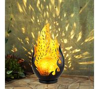 Lampes solaires de décoration de jardin pour l'extérieur, boule de verre d'optique de flamme d'or, perforation décorative en métal de batterie d'IP44, 1x LED, LxWxH 16.5x12.5x26.5cm