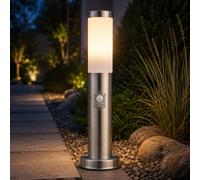 Globo Lampe Sur Pied Extérieure IP44 Détecteur Mouvement 45 cm Argent Opale [EEK: Non noté]