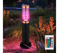 Lampe de socle avec détecteur de mouvement RVB Lampe murale extérieure Borne d'éclairage Lampadaire en acier inoxydable, capteur Télécommande à intensité variable, cuivre fumé, RVB LED 8,5W 806lm blan