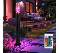 Lampe de socle avec détecteur de mouvement RVB Lampe murale extérieure Borne d'éclairage Lampadaire en acier inoxydable, capteur Télécommande à intensité variable, cuivre fumé, RVB LED 8,5W 806lm blan
