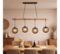 Globo Lampe Suspendue Bois 4 Lumières Noir LED Hauteur 140 cm