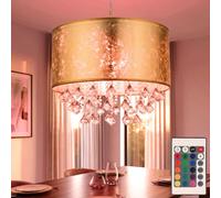 Plafonnier pendule en cristal télécommandé variateur textile dans un ensemble comprenant des ampoules LED RVB