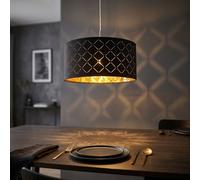 Suspension lampe suspendue noire table à manger lampe de salon moderne, abat-jour textile rond, métal doré, DxH 40x140 cm