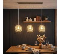 Globo Lampe Suspendue LED 3 Lumières Beige Vintage Rétro H 150 cm