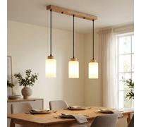 Globo Lampe Suspendue LED 3-Lumières Bois Verre Marron H 120 cm