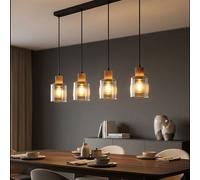 Globo Lampe Suspendue LED Noire 4 Lampes Bois Marron 120 cm