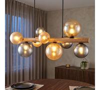 Globo Lampe Suspendue Plafonnier Cuisine Verre Boule Bois Noir Brun H 150 cm