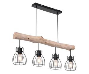 Globo Lampe suspendue rurale Mina noir avec bois 4 lumières - 15326-4N