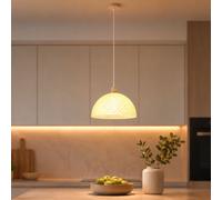 Suspension LED pour salle à manger, couleur champagne, métal et verre, D35cm