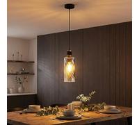 Globo Lampe à Suspension LED Noir Mat Bois Brun Verre Fumé H 150 cm