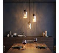 Globo LED Suspension Plafonnier 3 Lumières Noir Verre Clair 120 cm
