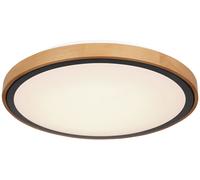 Plafonnier CCT plafonnier chambre style campagnard lampe en bois, aspect bois marron métal opale noire, 1x LED 24W 1000Lm 3000K, 4500K, 6000K, DxH 43,7x11cm