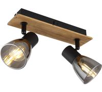 Plafonnier Lampe de Salon Bois Métal Verre 2-Flammig Brun Foncé Big Lumière