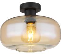 Plafonnier Plafonnier lampe de salon abat-jour en verre ambré, métal noir, douille 1x E27, DxH 28x20,5 cm