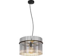 Lampe à suspendre Lampe de salon Lampe de salle à manger Plafonnier, métal noir Barres en verre fumé, 1 flamme E27, D 40 cm