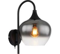 Applique murale noire Applique de salon verre fumé Lampe de couloir, interrupteur à bascule, 1x E27, LxH 18 x32 cm