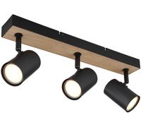 Plafonnier Lampe de chambre à coucher plafonnier, 3 flammes, barre de spot moderne, spot pivotant, métal bois, noir, GU10, LxlxH 41x6x13,5 cm