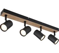 Plafonnier Plafonnier 4 flammes spot orientable aspect bois noir avec spots orientables, métal noir, 4x douilles GU10, LxlxH 55,5x6x13,5 cm