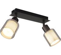 Plafonnier, spot, barre de spots, 2 lumières, E14, noir, chromé, verre, pivotant 
