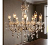 Lustre Suspension Verre Cristal Chrome Transparent 5 Lumières E14