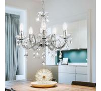 Globo Lustre Plafonnier Suspendu Cristal 5 Lampes Argent Clair 44x128cm