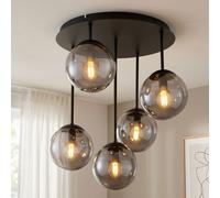 Globo Plafonnier 5-ampoules LED Deckenlampe Verre Sphère Fumée H 51 cm