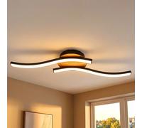 Plafonnier Suspension Optique Bois Lampe Salle à Manger 2 Feux Annelé Noir LED