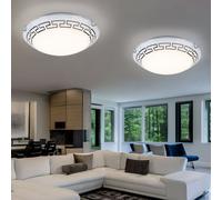 Plafonnier en verre satiné plafonnier à motifs luminaire de couloir rond, métal, 1x LED 12W 967Lm blanc chaud, DxH 30x9 cm, lot de 2