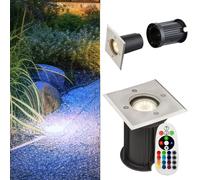 Luminaire LED encastré Spot de sol Acier inoxydable Argent RGB Changeur de couleur IP67 H 12,3 cm