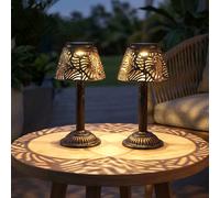 Lampe de table solaire à LED, lampe d'extérieur, lampe de terrasse, piquet de sol, décoration de jardin, cuivre, DxH 13,8x27 cm, lot de 2
